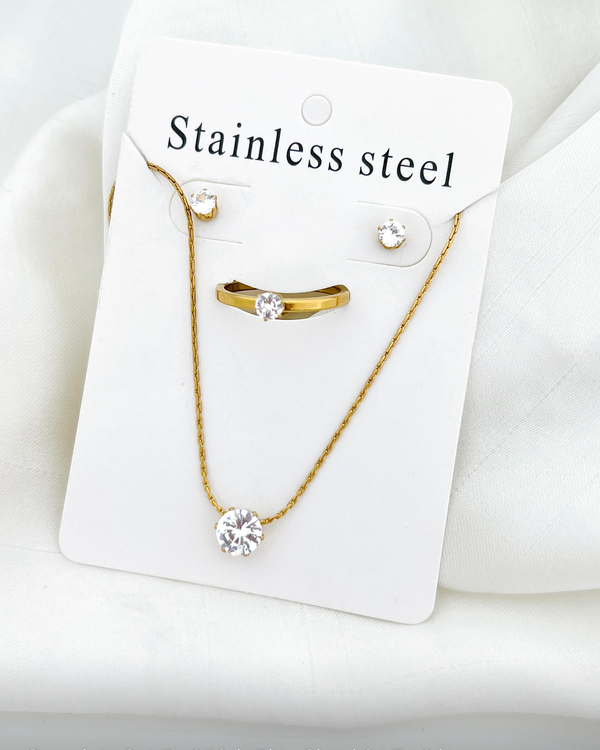 Eternal Sparkle 3-Piece Set — Necklace, Studs & Ring