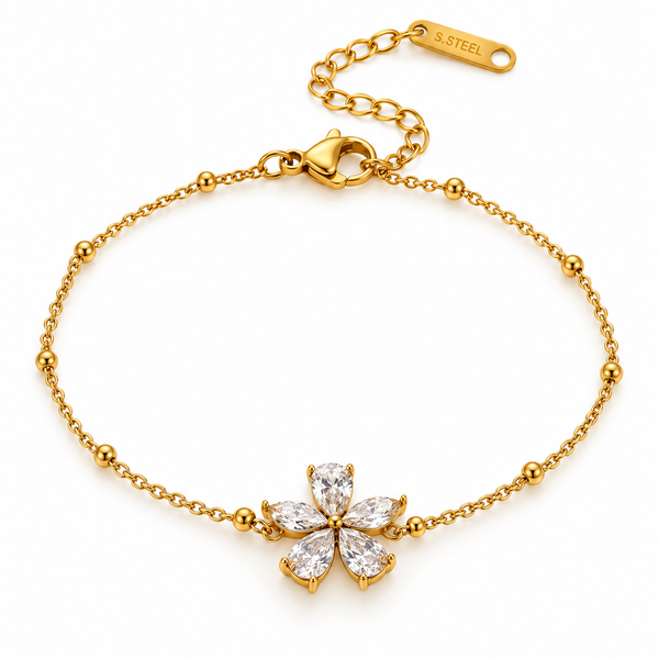 Crystal Flower Charm Satellite Chain Bracelet