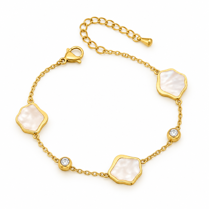 Mixed Station Gold Nugget & Pearl Crystal Bracelet - 18K Gold Plated Stainless Steel Jewelry