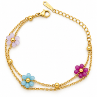 Colourful Beaded Flower Charm Double Layer Bracelet - view 1