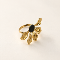 Black Onyx Golden Petal Ring - view 2