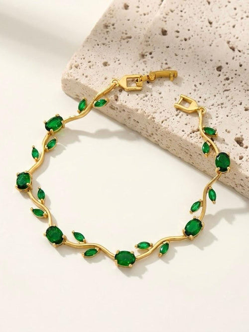 Tulip Vine Bracelet — Emerald - 18K gold-plated stainless steel jewelry