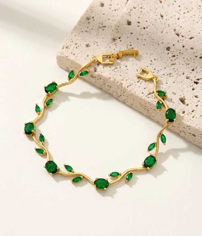 Tulip Vine Bracelet — Emerald - 18K Gold Plated Stainless Steel Jewelry