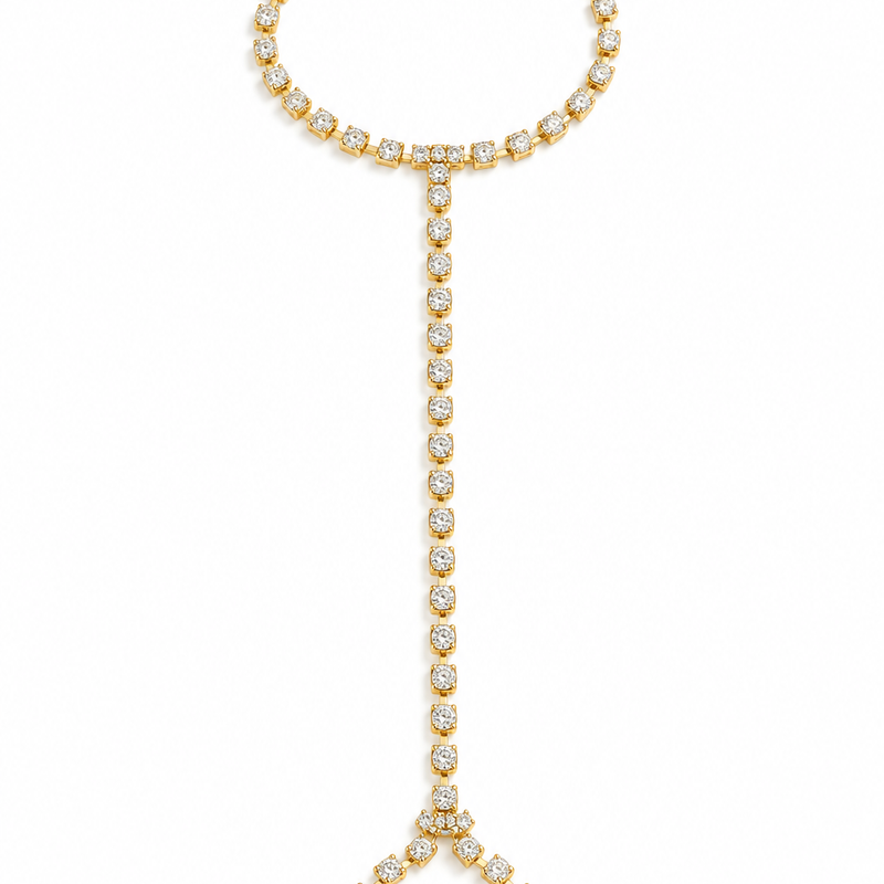 Full Crystal Tennis Hand Chain Ringlet - 18K Gold Plated Stainless Steel Jewelry