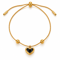 Enamel Heart Charm Bracelet — Black - view 1