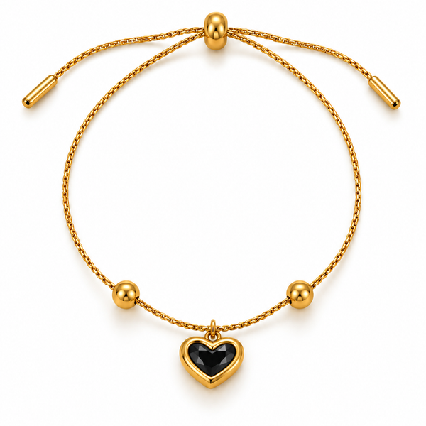 Enamel Heart Charm Bracelet — Black