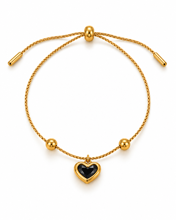Enamel Heart Charm Bracelet — Black