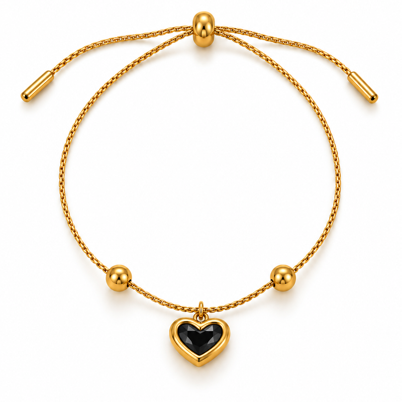 Enamel Heart Charm Bracelet — Black - 18K Gold Plated Stainless Steel Jewelry