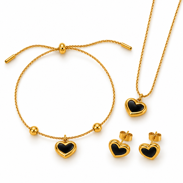 Enamel Heart Jewelry Set — Black