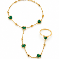 Heart Crystal Hand Chain Ringlet — Emerald Green - view 1