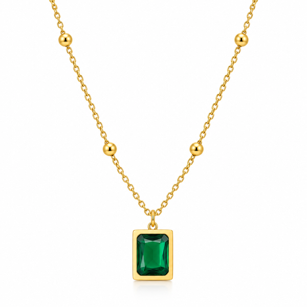Gemstone Square Pendant Necklace — Emerald Green