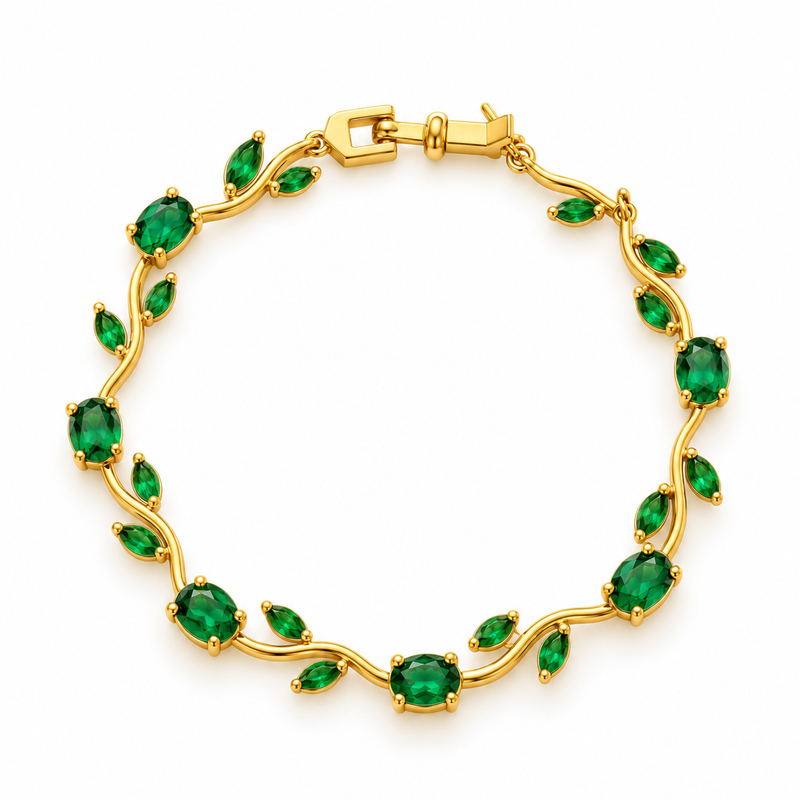 Tulip Vine Bracelet — Emerald - 18K Gold Plated Stainless Steel Jewelry