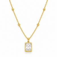 Gemstone Square Pendant Necklace — Crystal White - view 1