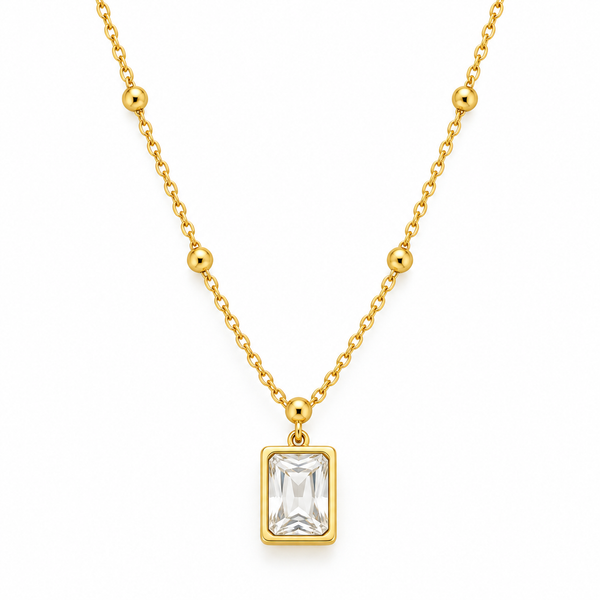 Gemstone Square Pendant Necklace — Crystal White