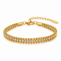 Triple Layer Crystal Tennis & Bead Chain Bracelet - view 1