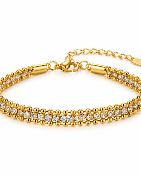 Triple Layer Crystal Tennis & Bead Chain Bracelet