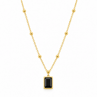 Gemstone Square Pendant Necklace — Jet Black - view 1