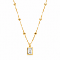 Gemstone Square Pendant Necklace — Crystal White - view 2