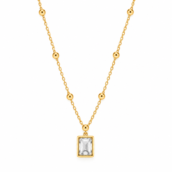 Gemstone Square Pendant Necklace — Crystal White