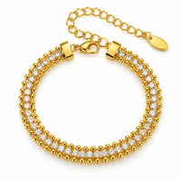 Triple Layer Crystal Tennis & Bead Chain Bracelet - view 3