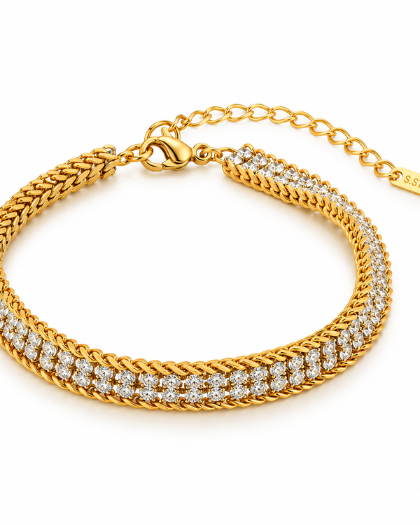 Wide Double-Row Crystal Tennis Bracelet