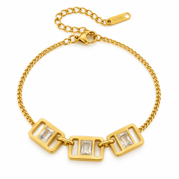 Linked Square Frame Baguette Crystal Bracelet