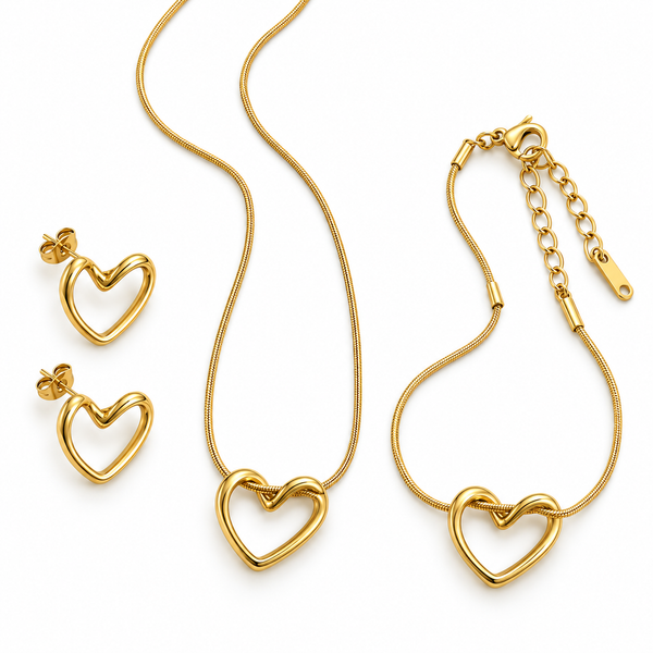 Amora Heart Trio – Necklace, Earrings &amp; Bracelet Set