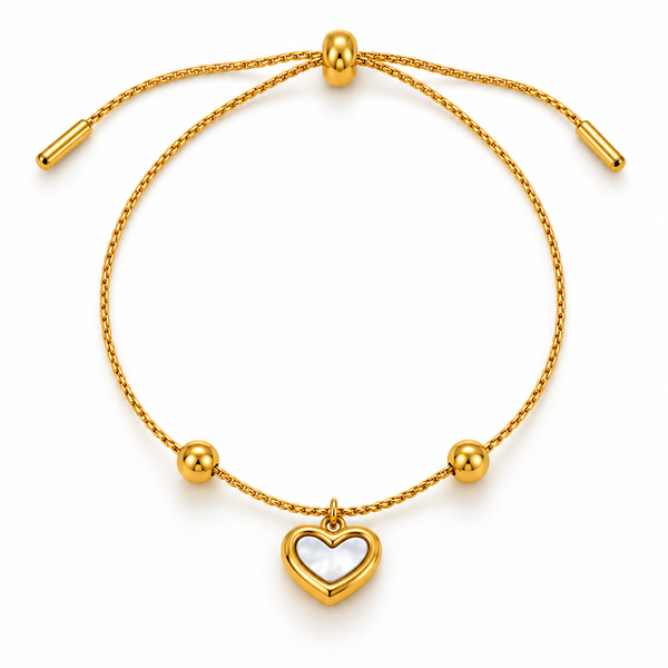 Enamel Heart Charm Bracelet — White Pearl