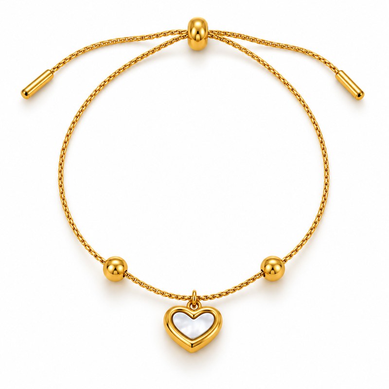 Enamel Heart Charm Bracelet — White Pearl - 18K Gold Plated Stainless Steel Jewelry