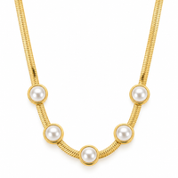 Pearl Station Herringbone Necklace - view 1