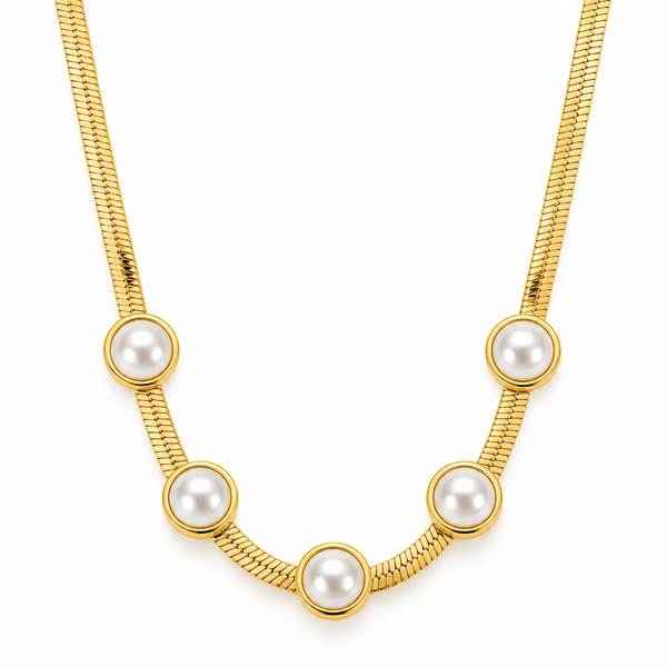 Pearl Station Herringbone Necklace