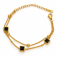 Double Layer Square Crystal Station Bracelet — Black - view 1