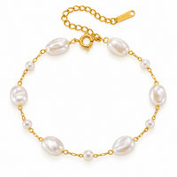 Baroque Pearl Station Paperclip Chain Bracelet - view 1