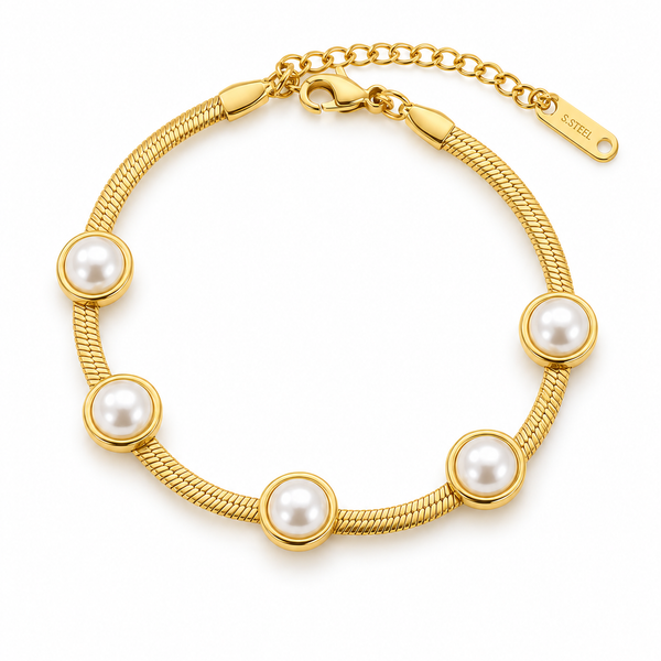 Pearl Station Herringbone Bracelet