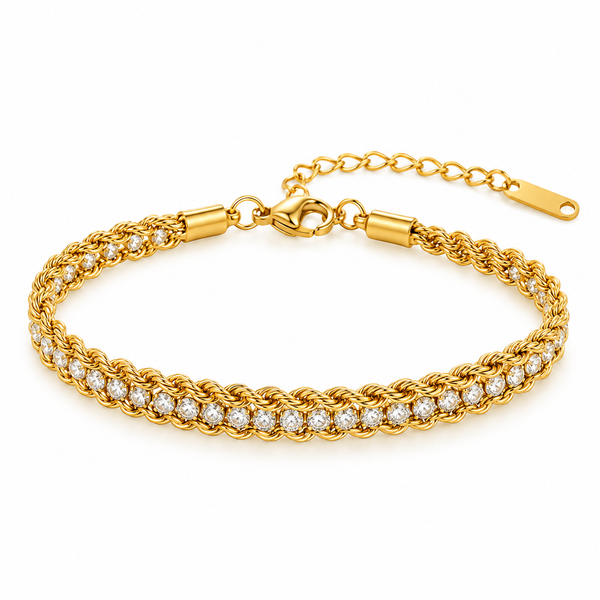Crystal Tennis & Double Rope Chain Bracelet