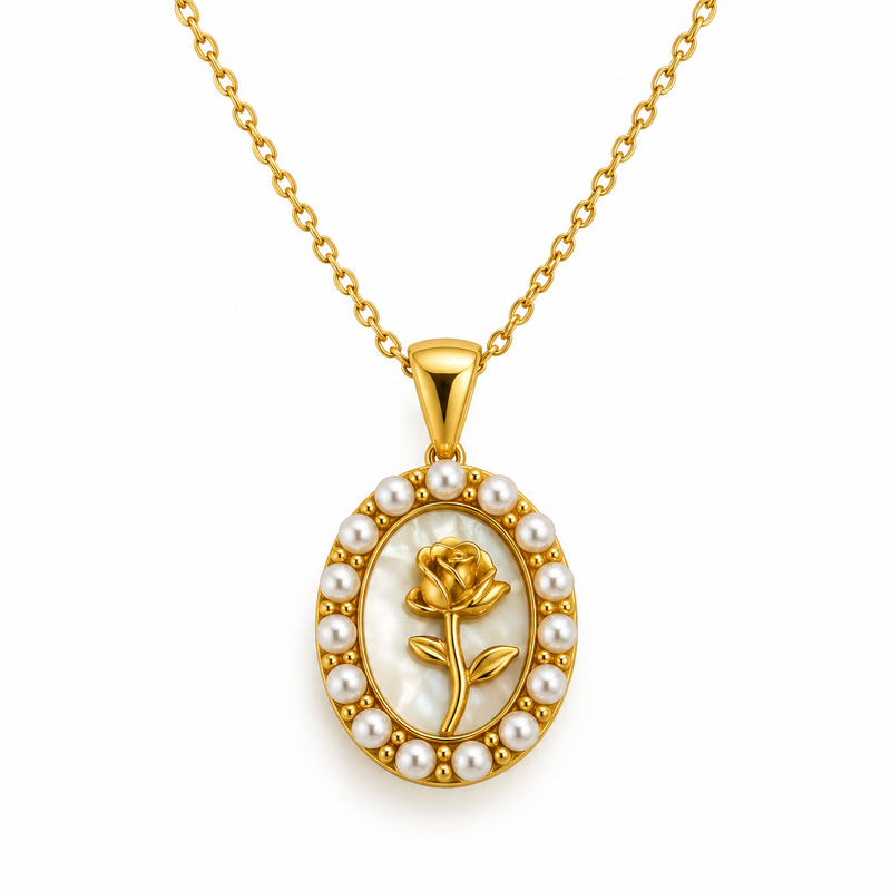 Rose Medallion Necklace - 18K Gold Plated Stainless Steel Jewelry