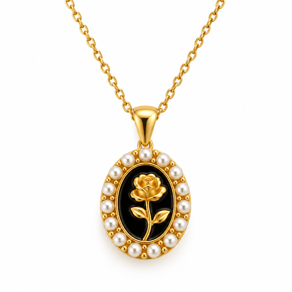 Pearl Halo Rose Necklace