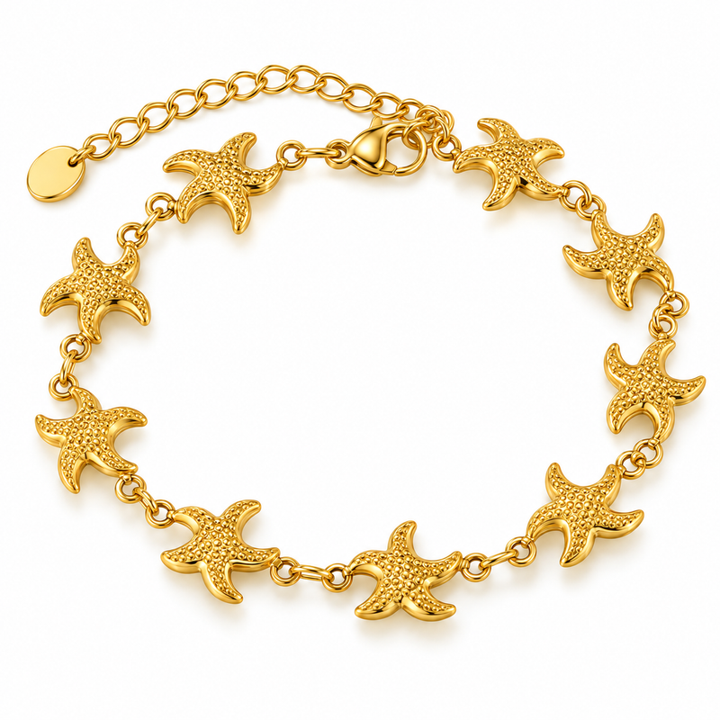 Gold Starfish Link Chain Anklet - 18K Gold Plated Stainless Steel Jewelry