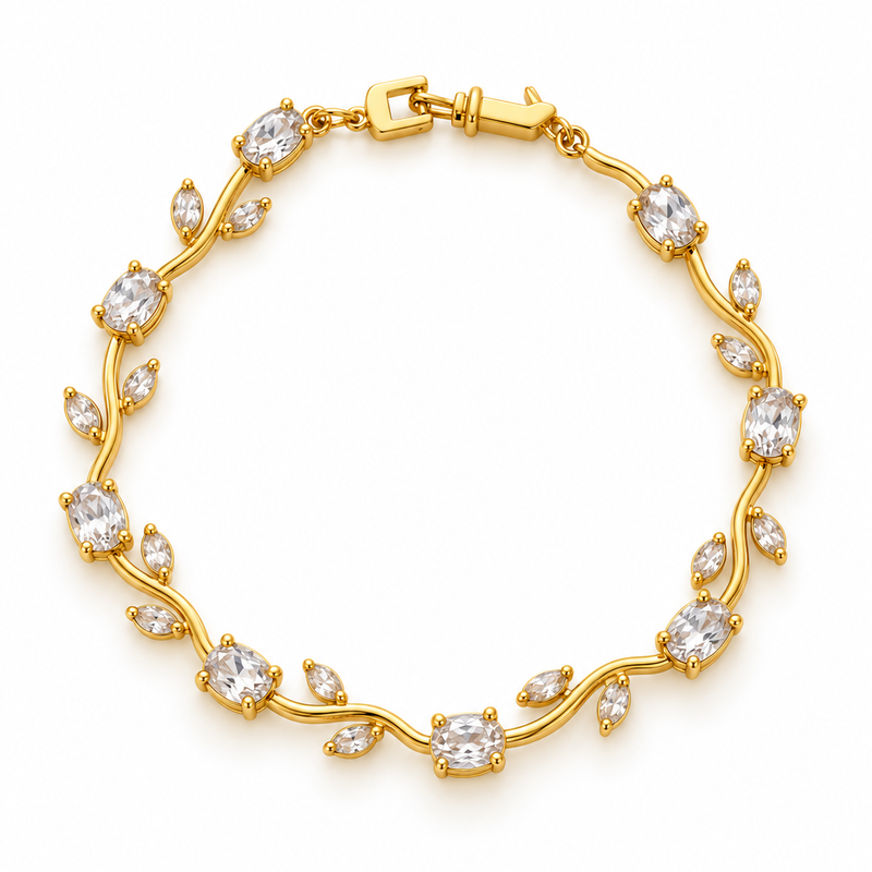 Tulip Vine Bracelet — Crystal White - 18K Gold Plated Stainless Steel Jewelry