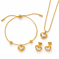 Enamel Heart Jewelry Set — White Pearl - view 1