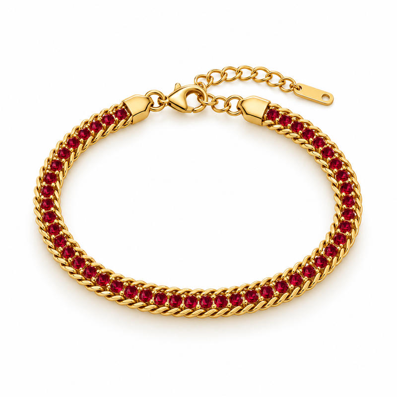 Crystal Tennis Chain Bracelet — Red - 18K Gold Plated Stainless Steel Jewelry