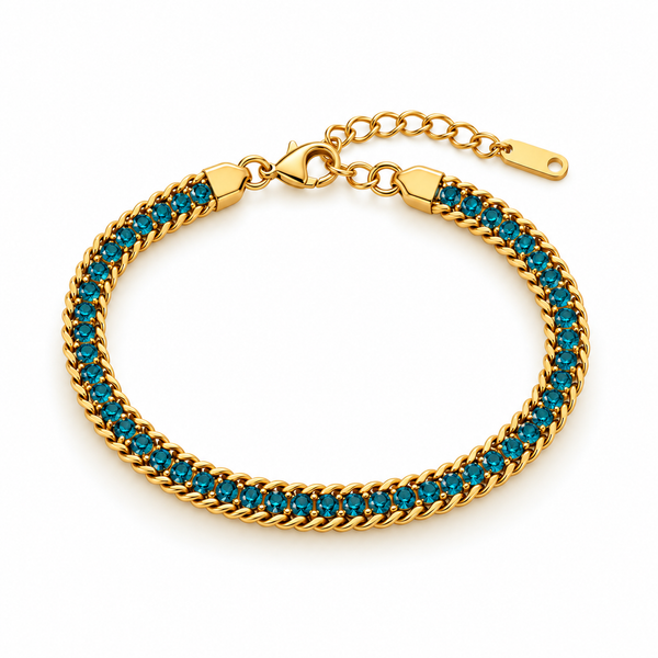 Crystal Tennis Chain Bracelet — Teal