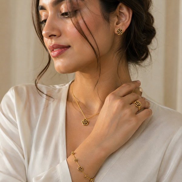 Gold Rose Jewelry Set