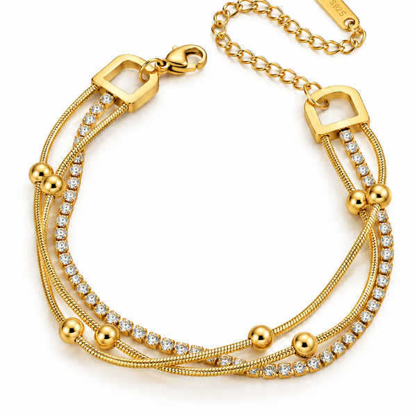 Triple Layer Crystal Snake Chain Bracelet