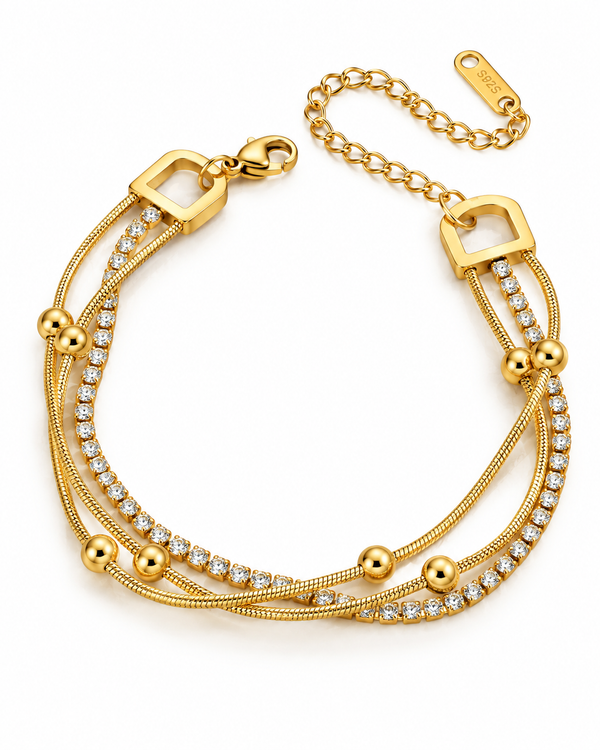 Triple Layer Crystal Snake Chain Bracelet