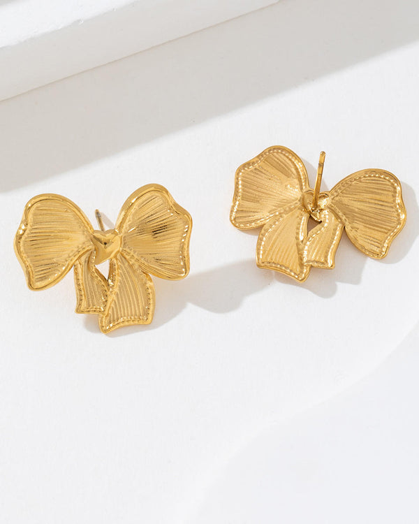 Chunky Gold Bow Stud Earrings