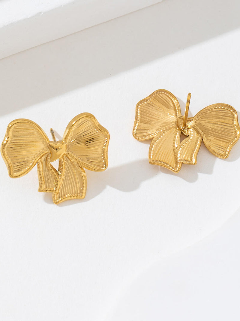 Chunky Gold Bow Stud Earrings - 18K Gold Plated Stainless Steel Jewelry