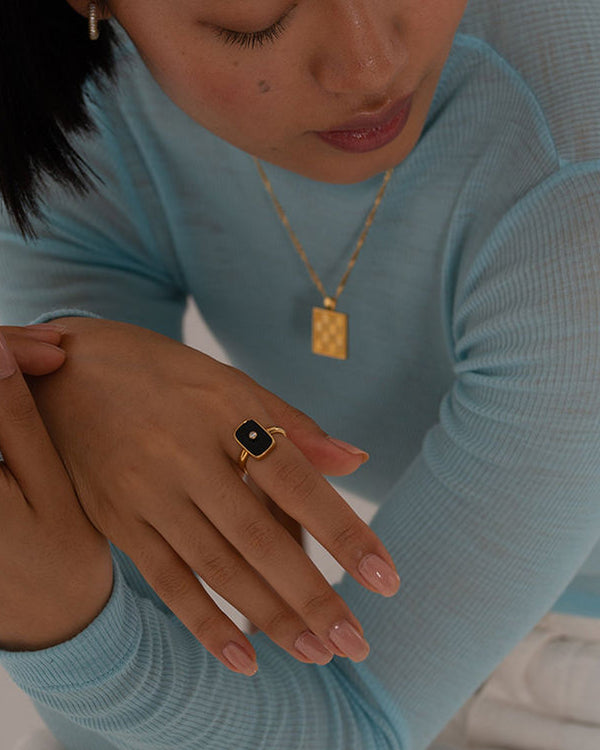 Black Enamel Signet Ring