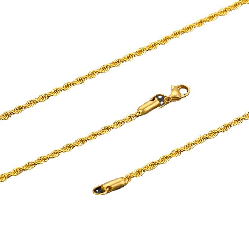 Gold Twisted Rope Chain Necklace - 18K Gold Plated Stainless Steel Jewelry