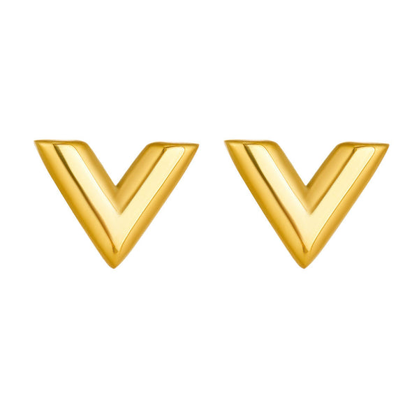 Chunky Gold V-Shape Stud Earrings